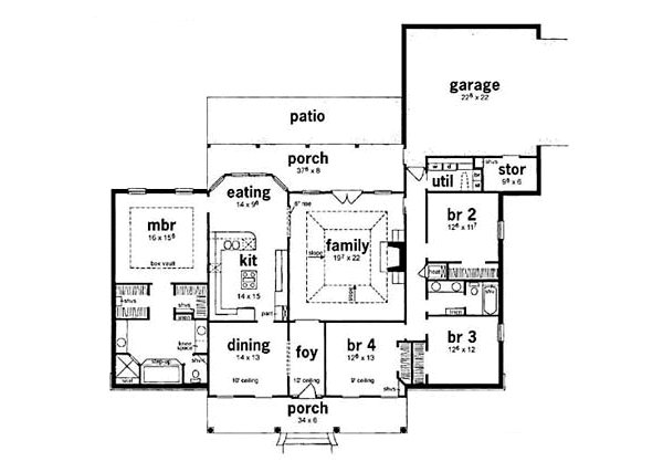 Architectural House Design - Southern Floor Plan - Main Floor Plan #36-203