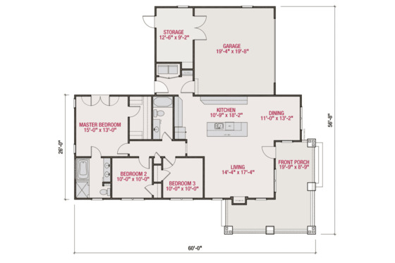 Floor Plan - Main Floor for Craftsman House Plan #461-54 - 3 bed, 2 bath