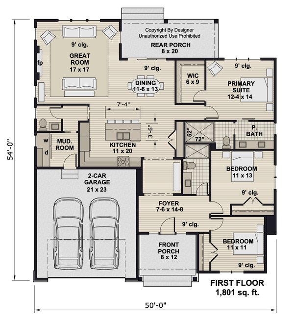House Blueprint - Bungalow Floor Plan - Main Floor Plan #51-1393