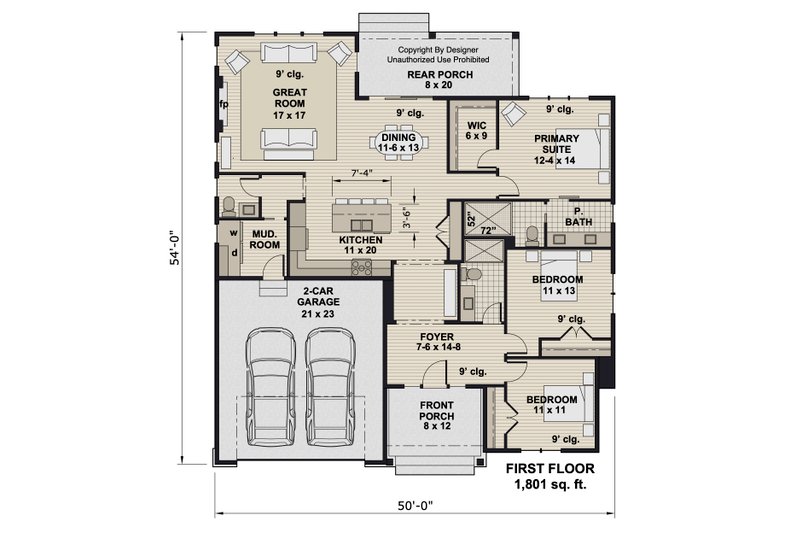 House Plan Design - Floor Plan - Main Floor for Bungalow House Plan #51-1393 - 3 bed, 2.5 bath