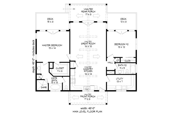 Floor Plan - Main Floor for Cabin House Plan #932-56 - 2 bed, 2 bath