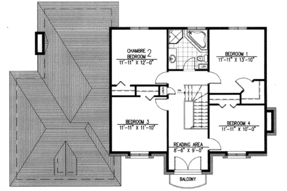 Floor Plan - Upper Floor for European House Plan #138-156 - 4 bed, 1.5 bath