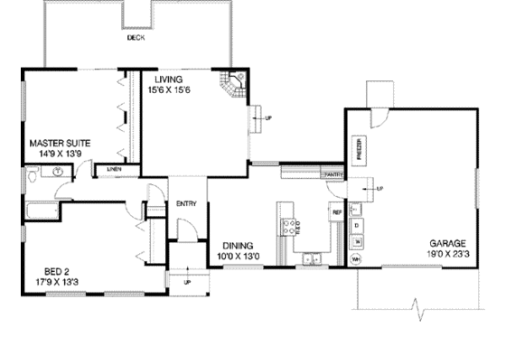 Floor Plan - Main Floor for Ranch House Plan #60-484 - 2 bed, 1 bath
