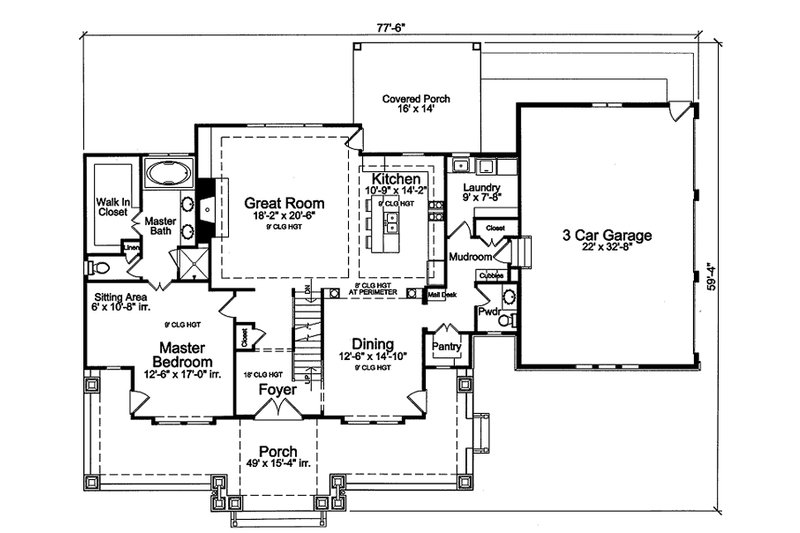 House Blueprint - Country house plan with Craftsman details, floor plan