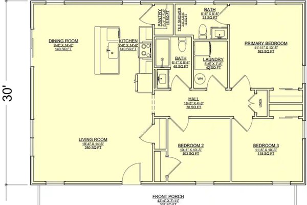 House Blueprint - Floor Plan - Main Floor for Ranch House Plan #1116-43 - 3 bed, 2 bath