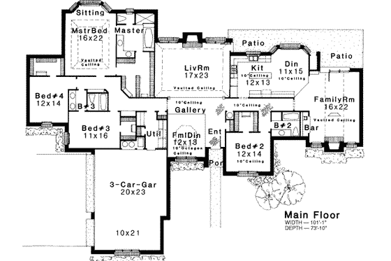 Floor Plan - Main Floor for Traditional House Plan #310-170 - 4 bed, 3 bath