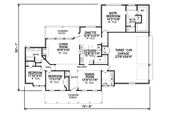 Floor Plan - Main Floor for Southern House Plan #65-340 - 3 bed, 2 bath