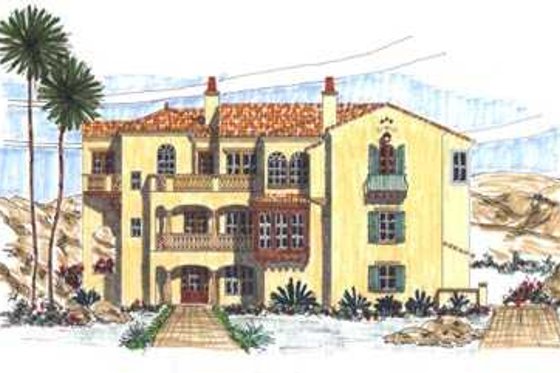 Exterior - Front Elevation for Mediterranean House Plan #76-116 - 6 bed, 9 bath