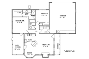 Floor Plan - Main Floor for Ranch House Plan #14-244 - 2 bed, 2 bath
