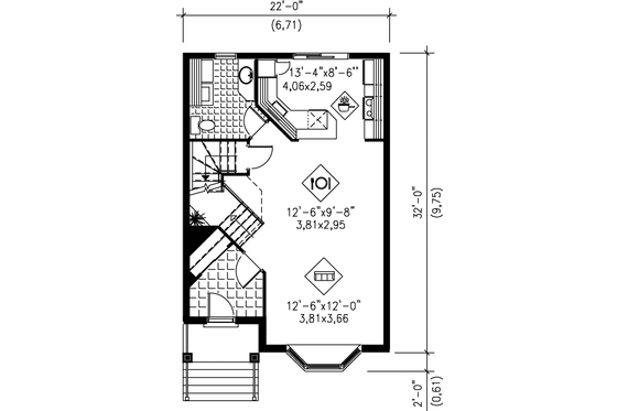 Floor Plan - Main Floor for European House Plan #25-205 - 2 bed, 1.5 bath