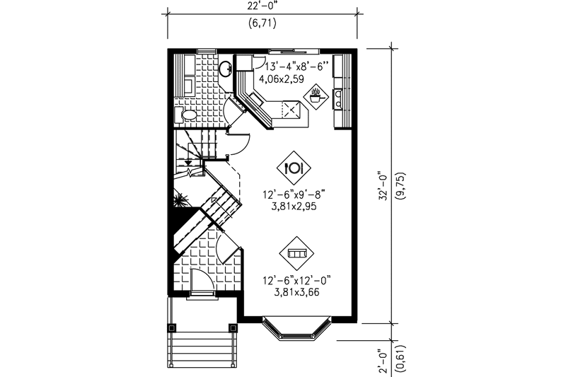 Architectural House Design - Floor Plan - Main Floor for European House Plan #25-205 - 2 bed, 1.5 bath