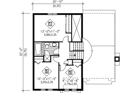 Floor Plan - Upper Floor for Modern House Plan #25-4248 - 3 bed, 1.5 bath