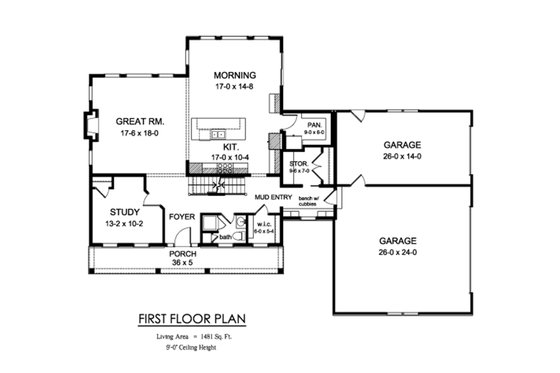Floor Plan - Main Floor for Farmhouse House Plan #1010-248 - 5 bed, 3 bath