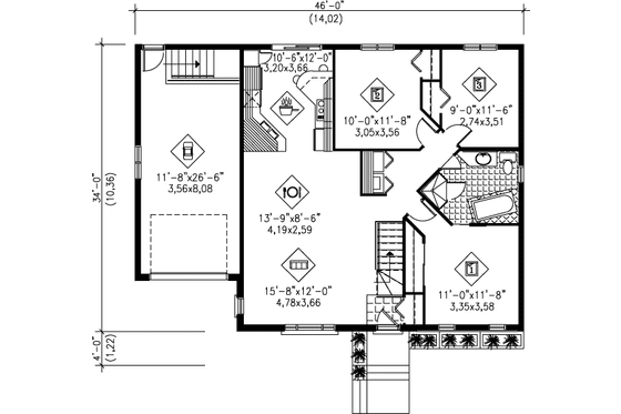 Floor Plan - Main Floor for Ranch House Plan #25-1121 - 3 bed, 1 bath