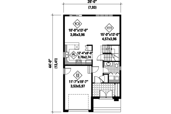 Floor Plan - Main Floor for Contemporary House Plan #25-4288 - 3 bed, 1 bath