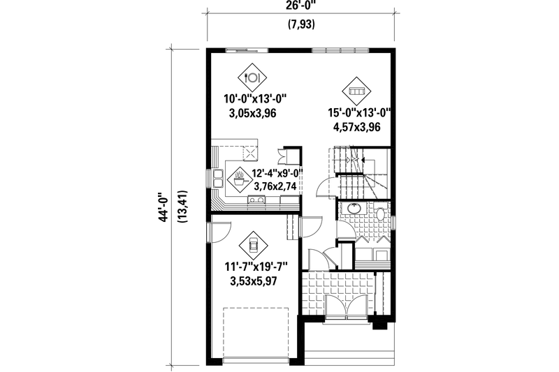 Dream House Plan - Floor Plan - Main Floor for Contemporary House Plan #25-4288 - 3 bed, 1 bath