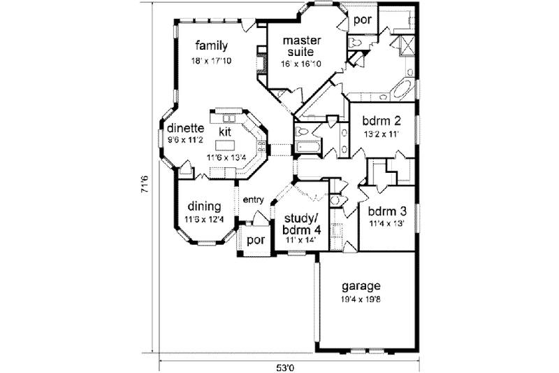 Home Plan - Floor Plan - Main Floor for Traditional House Plan #84-139 - 4 bed, 2 bath