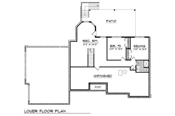 Floor Plan - Lower Floor for European House Plan #70-765 - 4 bed, 3.5 bath