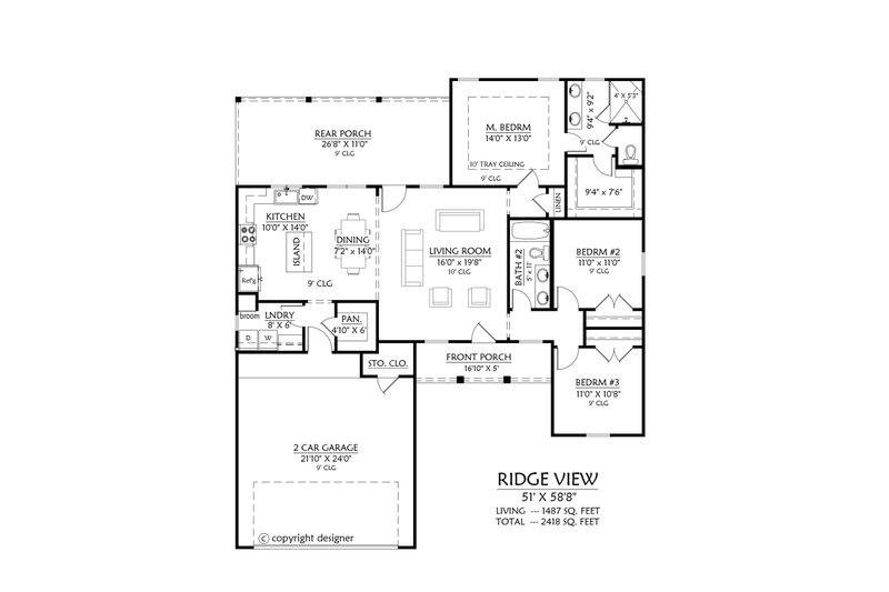 Architectural House Design - Floor Plan - Main Floor for Farmhouse House Plan #1074-139 - 3 bed, 2 bath