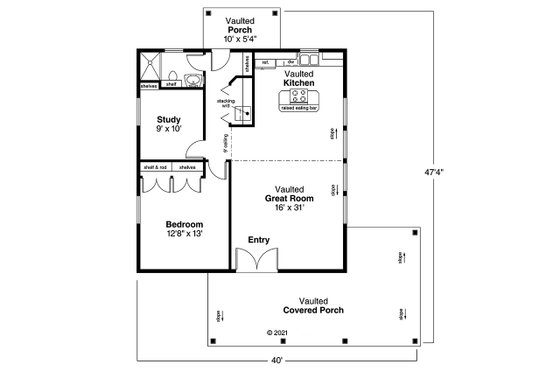 Floor Plan - Main Floor for Craftsman House Plan #124-544 - 1 bed, 1 bath