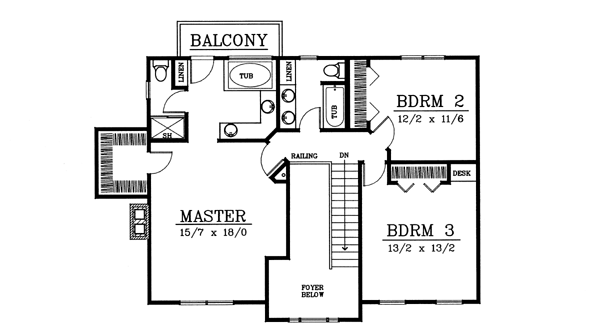 Colonial Floor Plan - Upper Floor Plan #87-205