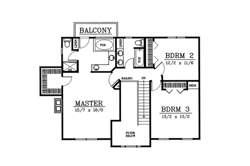 Dream House Plan - Floor Plan - Upper Floor for Colonial House Plan #87-205 - 3 bed, 2.5 bath