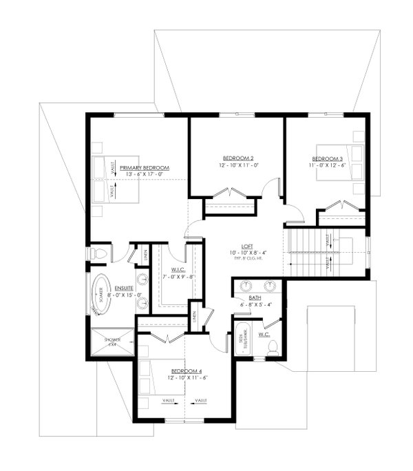 Architectural House Design - Floor Plan - Upper Floor for European House Plan #1114-125 - 4 bed, 2.5 bath