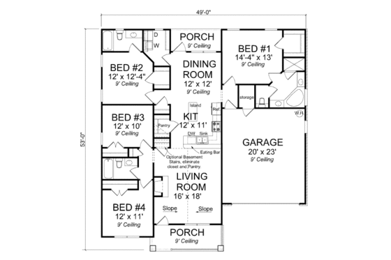 Floor Plan - Main Floor for Traditional House Plan #513-7 - 4 bed, 3 bath