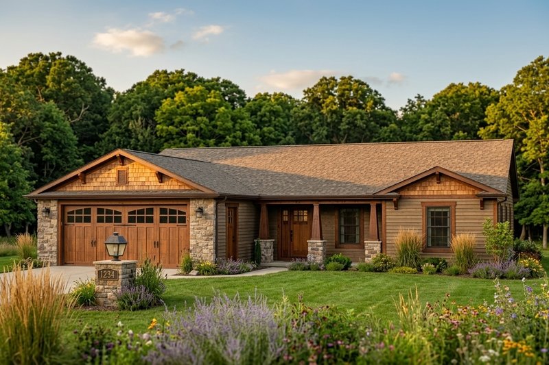 House Blueprint - Exterior - Front Elevation 2 for Ranch House Plan #1064-32 - 3 bed, 2.5 bath