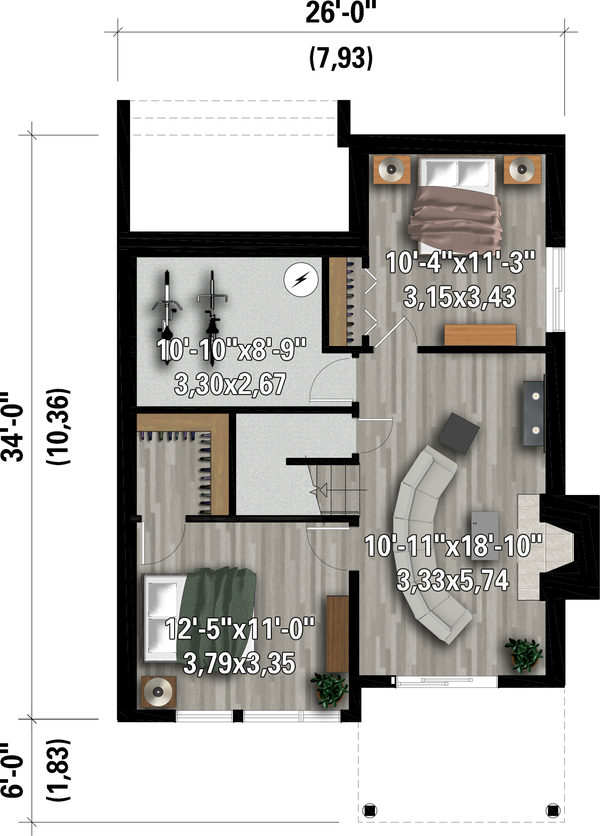 Architectural House Design - Contemporary Floor Plan - Lower Floor Plan #25-4932