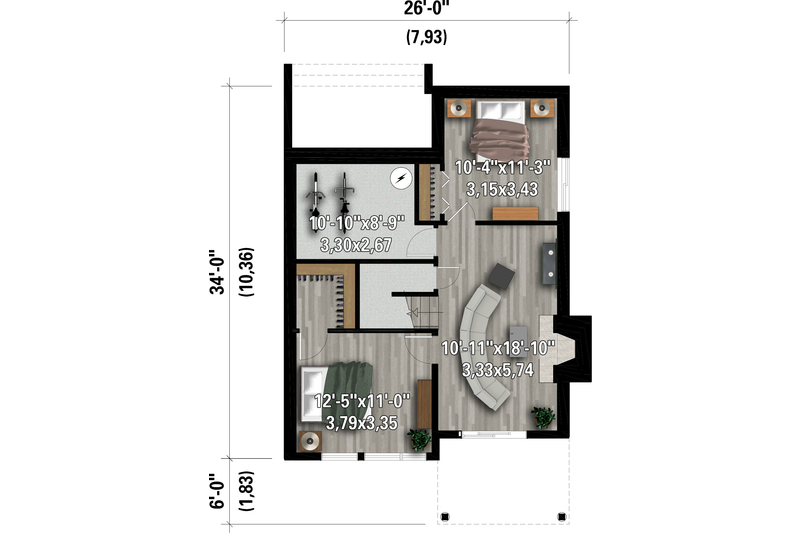 House Blueprint - Floor Plan - Lower Floor for Contemporary House Plan #25-4932 - 3 bed, 1 bath