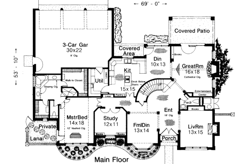 House Plan Design - Floor Plan - Main Floor for European House Plan #310-180 - 4 bed, 3.5 bath