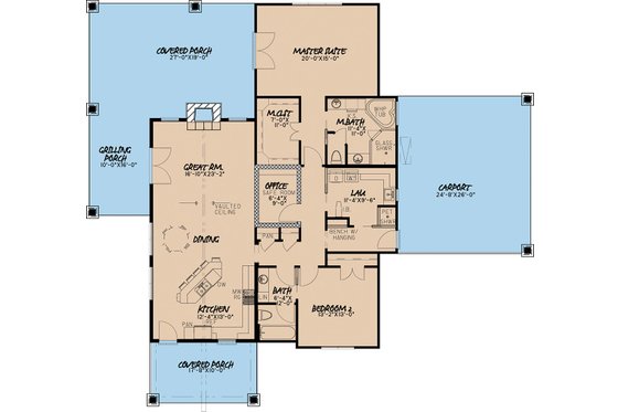 Floor Plan - Main Floor for Craftsman House Plan #923-4 - 2 bed, 2 bath