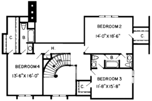Floor Plan - Upper Floor for European House Plan #312-506 - 4 bed, 3.5 bath