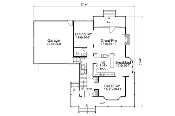 Floor Plan - Main Floor for Traditional House Plan #57-439 - 3 bed, 2.5 bath