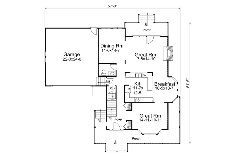 House Plan Design - Floor Plan - Main Floor for Traditional House Plan #57-439 - 3 bed, 2.5 bath