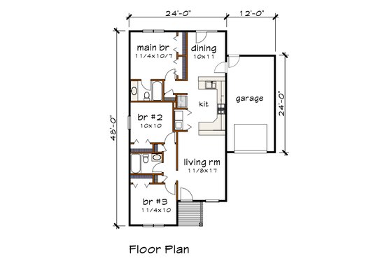 Floor Plan - Main Floor for Cottage House Plan #79-132 - 3 bed, 2 bath