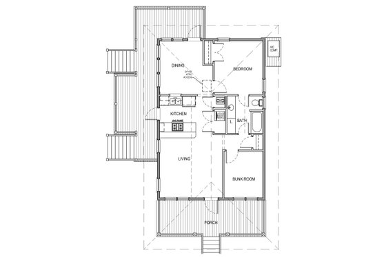 Floor Plan - Main Floor for Beach House Plan #536-2 - 2 bed, 1 bath