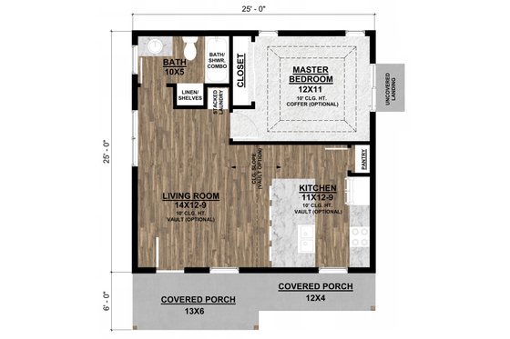 Floor Plan - Main Floor for Ranch House Plan #1077-6 - 1 bed, 1 bath