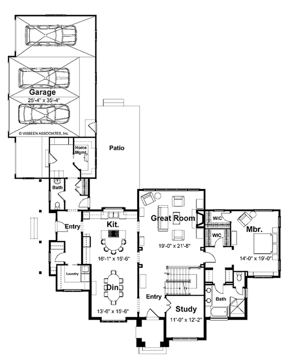 Architectural House Design - Floor Plan - Main Floor for Farmhouse House Plan #928-413 - 4 bed, 3.5 bath