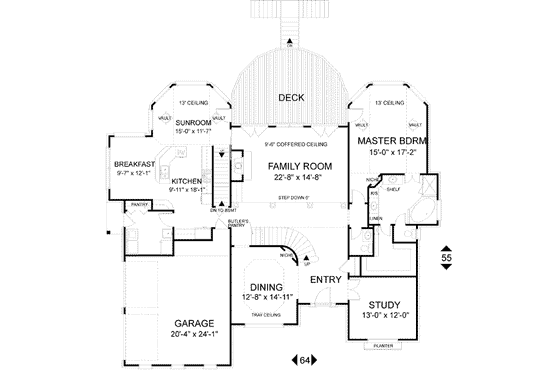 Floor Plan - Main Floor for Southern House Plan #56-218 - 4 bed, 3.5 bath