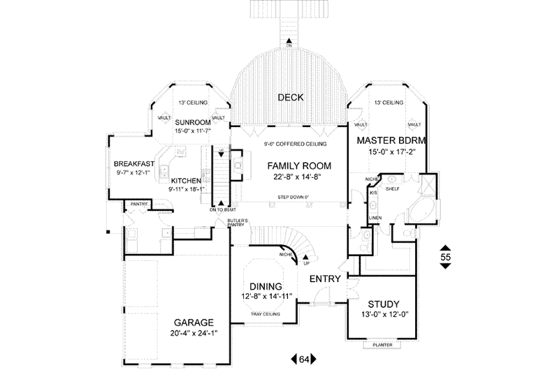 Home Plan - Floor Plan - Main Floor for Southern House Plan #56-218 - 4 bed, 3.5 bath