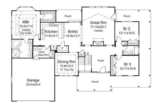 Floor Plan - Main Floor for Craftsman House Plan #57-648 - 3 bed, 2 bath