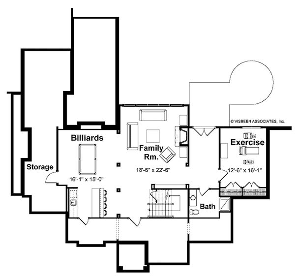 Architectural House Design - Floor Plan - Lower Floor for Farmhouse House Plan #928-413 - 4 bed, 3.5 bath