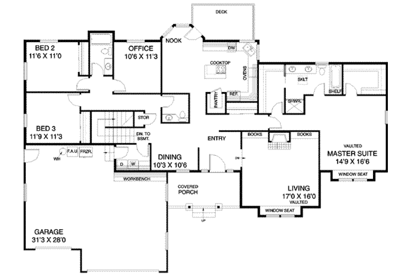 Home Plan - Floor Plan - Main Floor for Mediterranean House Plan #60-275 - 3 bed, 2 bath