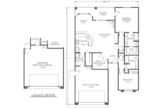 Floor Plan - Main Floor for Adobe / Southwestern House Plan #24-255 - 3 bed, 2 bath
