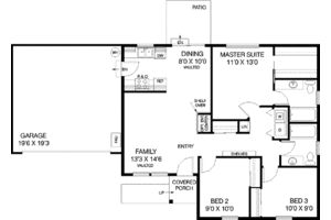 Floor Plan - Main Floor for Ranch House Plan #60-467 - 3 bed, 2 bath