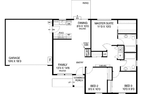 Floor Plan - Main Floor for Ranch House Plan #60-467 - 3 bed, 2 bath