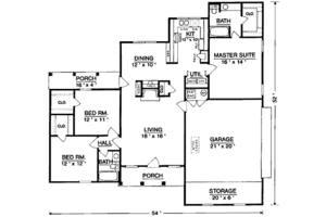 Floor Plan - Main Floor for European House Plan #45-286 - 3 bed, 2 bath