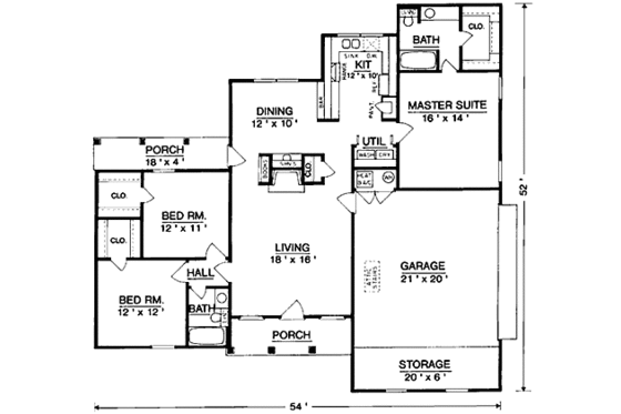 Floor Plan - Main Floor for European House Plan #45-286 - 3 bed, 2 bath